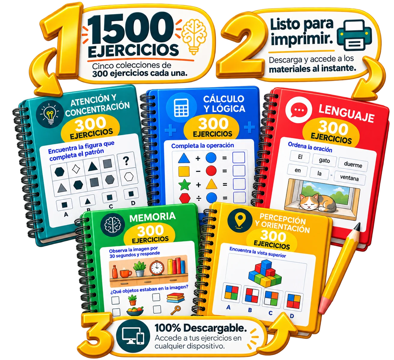 Kit digital completo de 1500 ejercicios de estimulación cognitiva