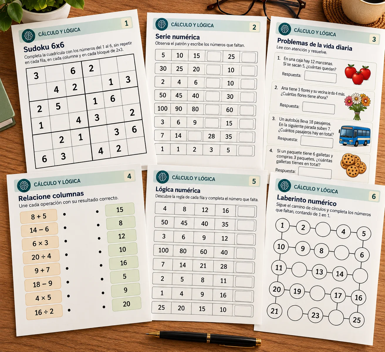 Tarjetas numéricas y piezas para ejercicios de cálculo y lógica
